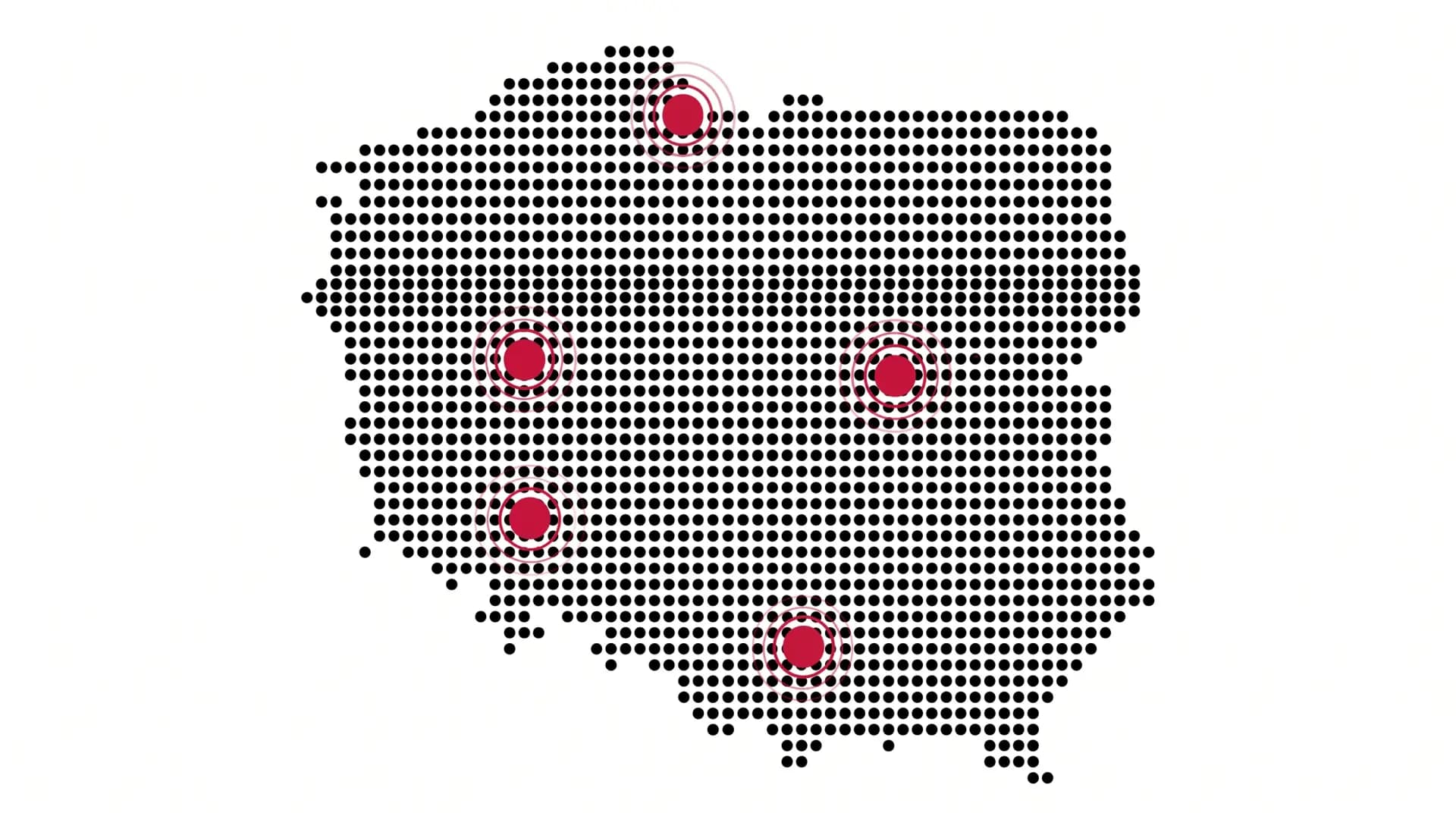 Mobile proxy network in Poland β dot-matrix map with hotspot nodes in Warsaw, Krakow, Gdansk, Wroclaw and Poznan