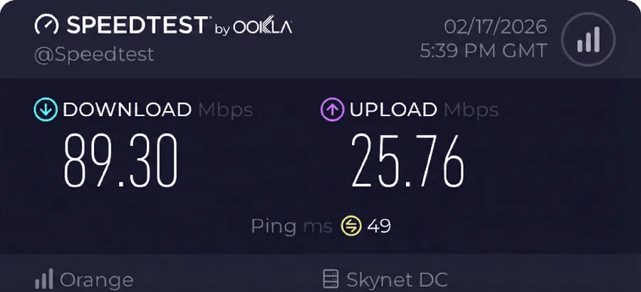 Speedtest result 1 – Orange Polska 4G LTE